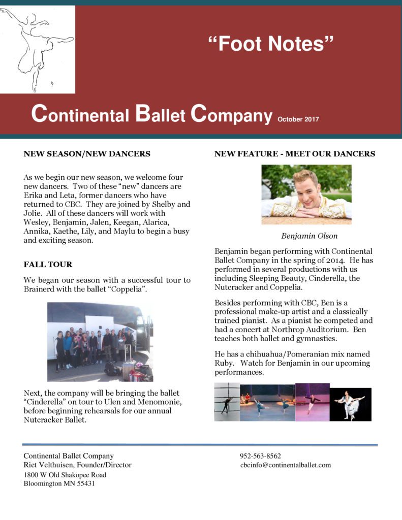 Foot Notes - October - Continental Ballet Company